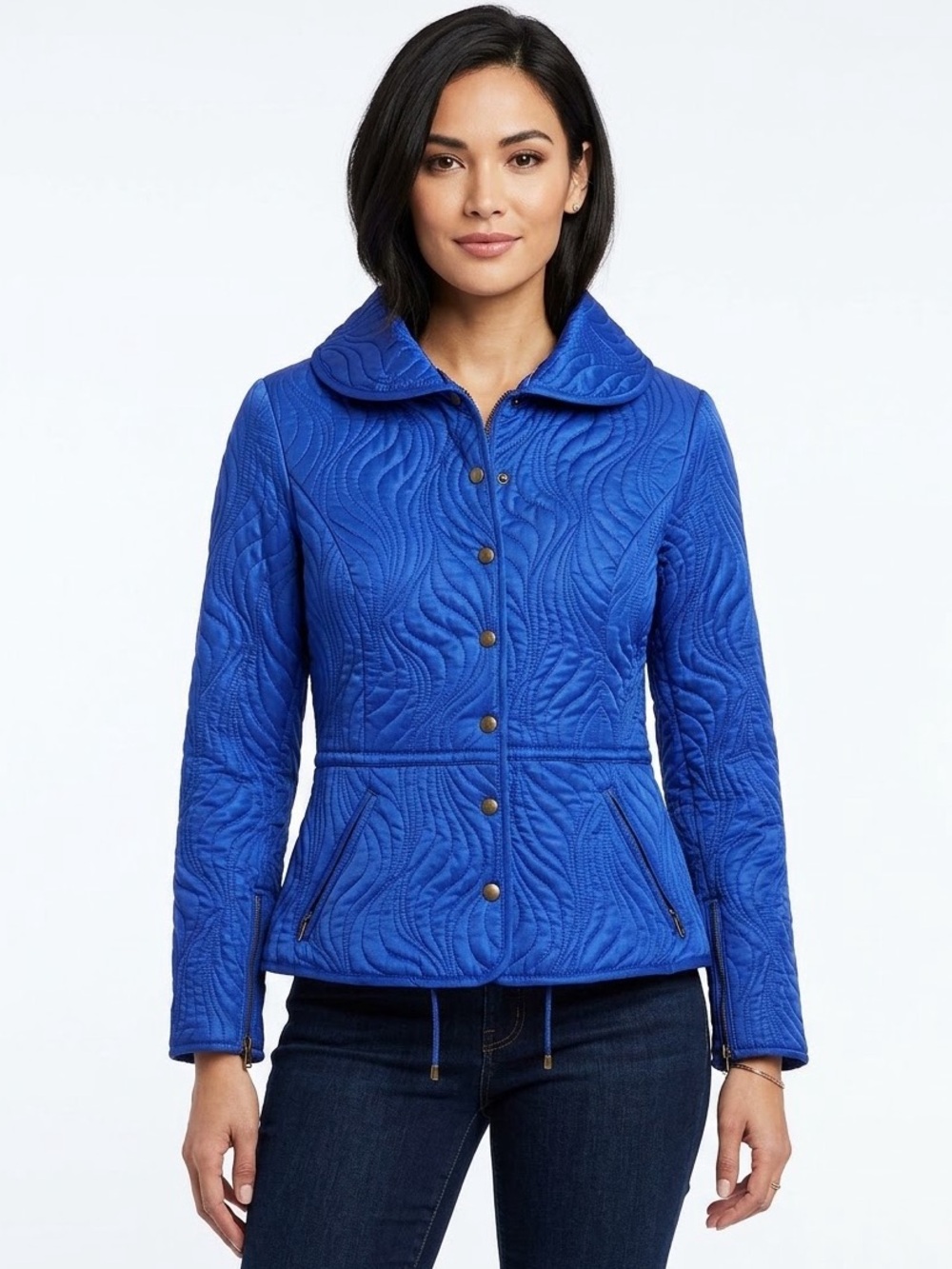Anthropologie Yoana Baraschi Electric Blue Quilted Snap Jacket Medium